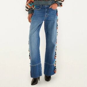 NWT New Farm Rio Colorful Stripes Crochet Denim Pants Size 24